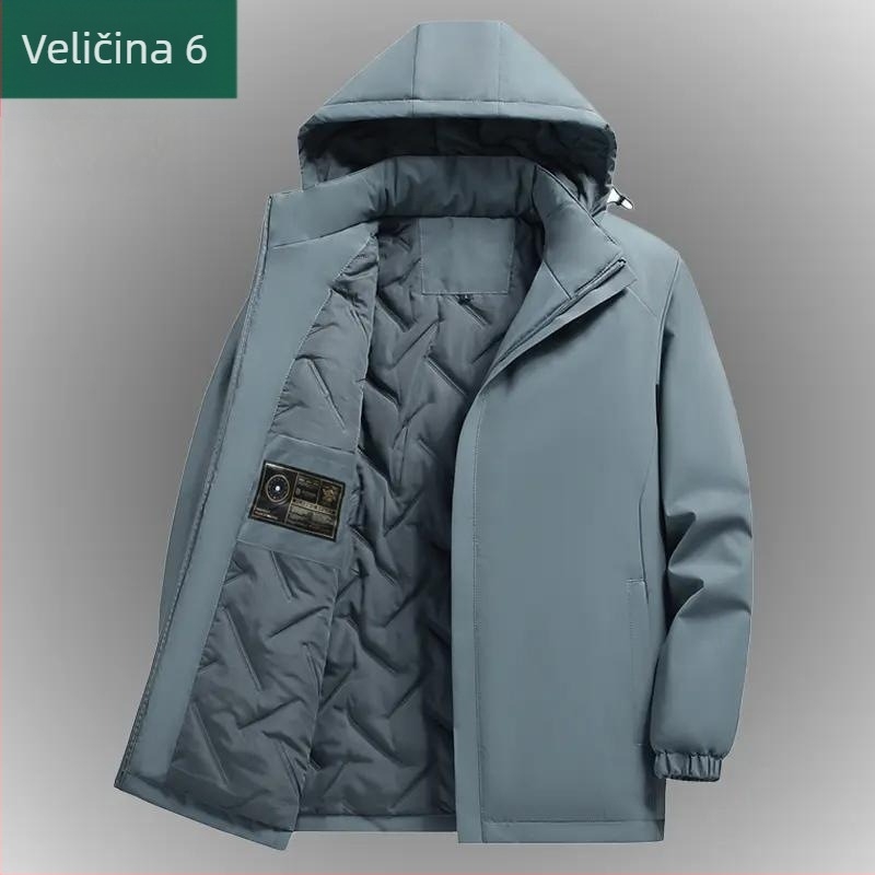 Muška debela jesensko-zimska jakna s reverom, rukavi s manžetama, poliester materijal, stil srednje dobi