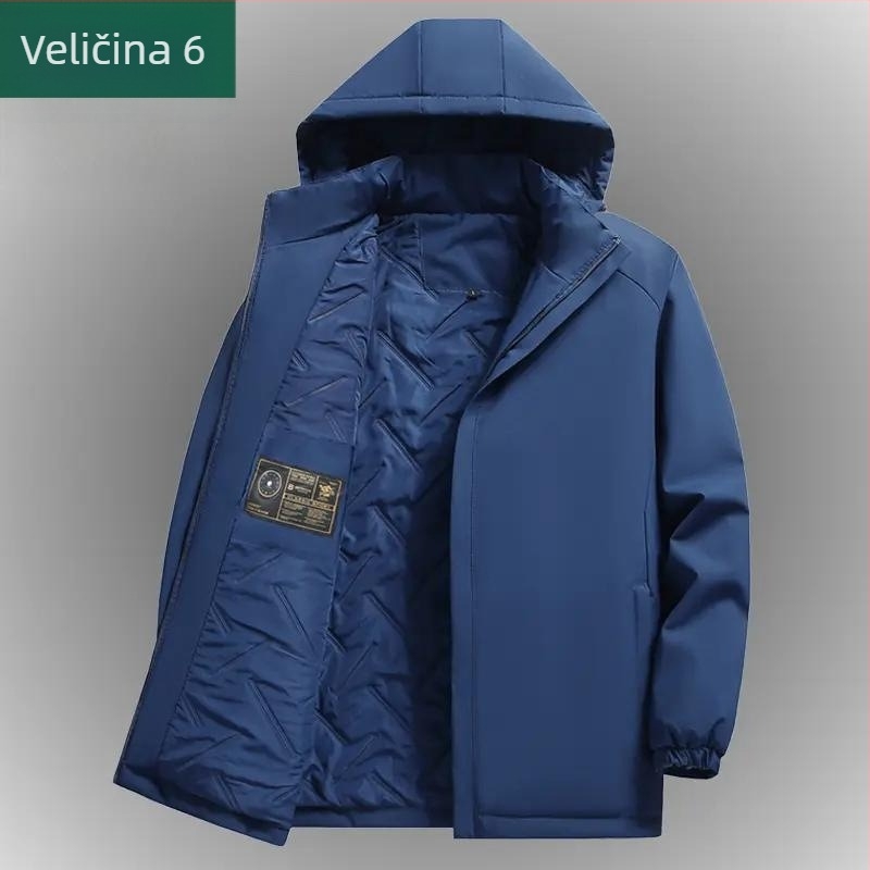 Muška debela jesensko-zimska jakna s reverom, rukavi s manžetama, poliester materijal, stil srednje dobi