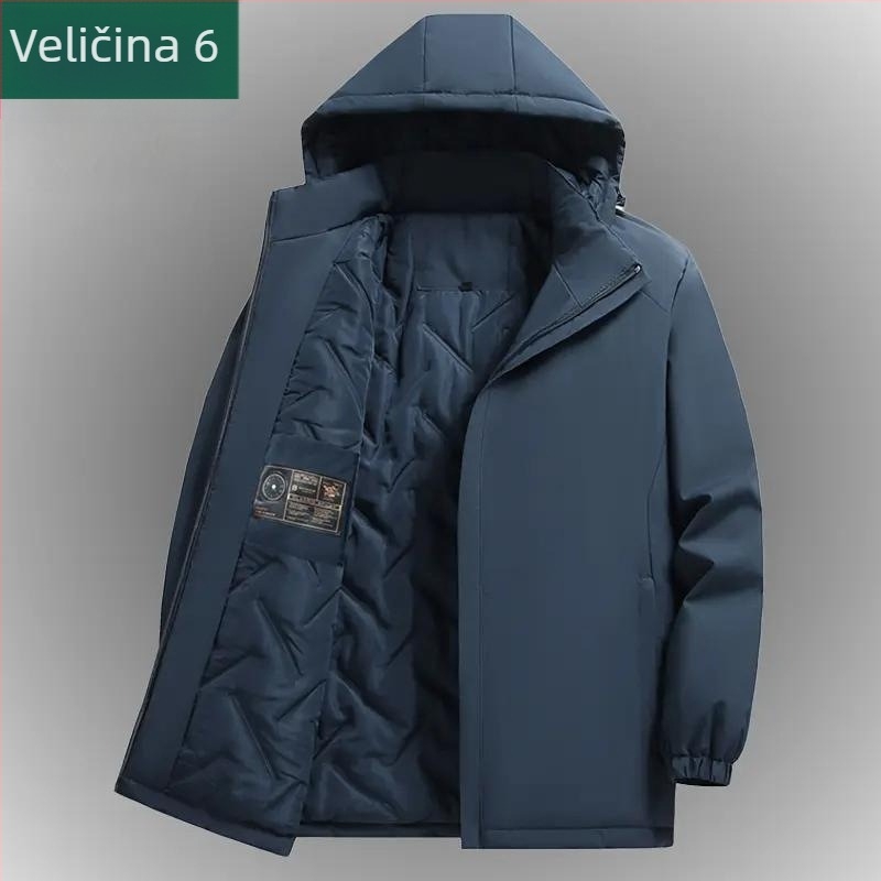 Muška debela jesensko-zimska jakna s reverom, rukavi s manžetama, poliester materijal, stil srednje dobi