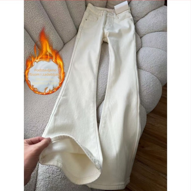 Bijele traperice s flecom za žene, jesen-zima, novi dizajn, visoki pas, elastične, uski kroj, bootcut