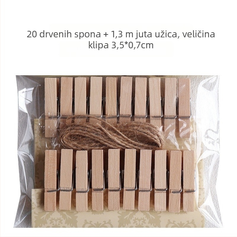 Drvena klipsa za fotografije s konopnim užetom za zidni prikaz – pogodna za sobu i učionicu. Marka: Other; Materijal: Drvo; Tip proizvoda: Hand ledger.