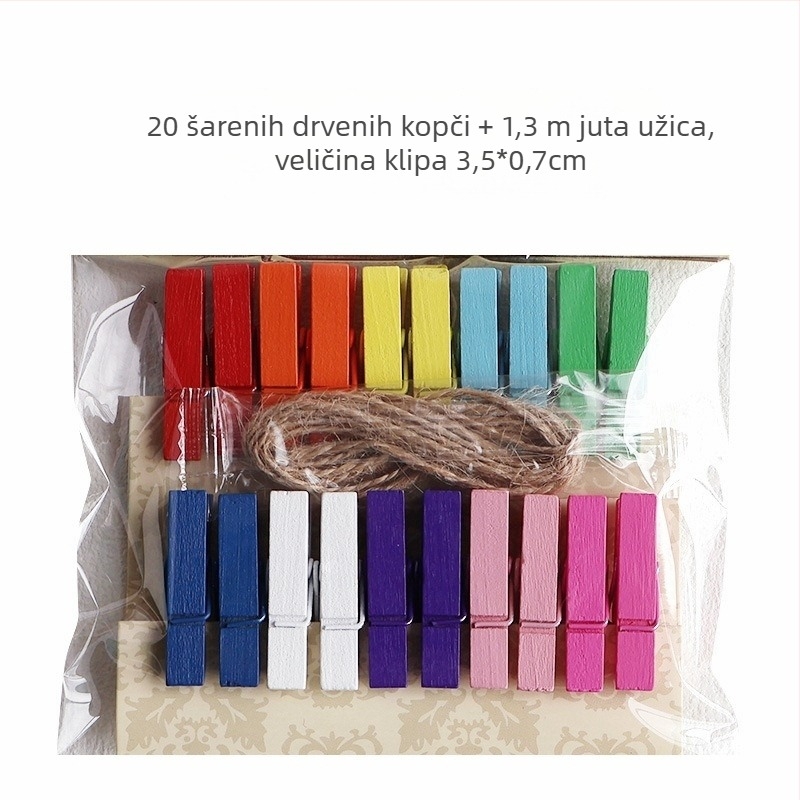 Drvena klipsa za fotografije s konopnim užetom za zidni prikaz – pogodna za sobu i učionicu. Marka: Other; Materijal: Drvo; Tip proizvoda: Hand ledger.