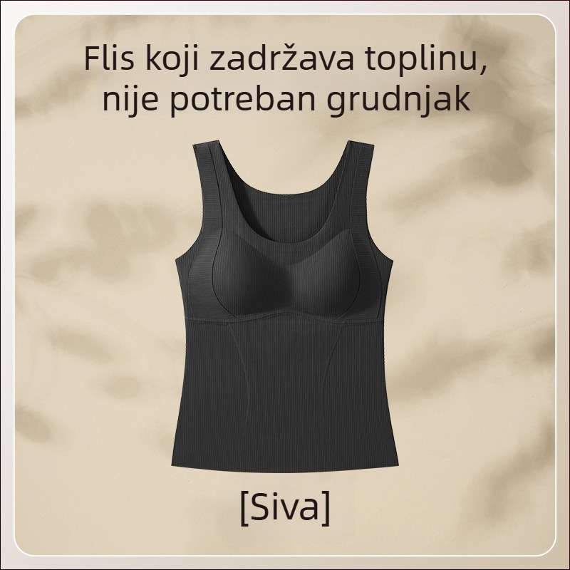 Jesensko-zimska termalna vesta s dvostrano probrusenom površinom, elastično oblikovanje, u jednom komadu, bez grudnjaka, topla