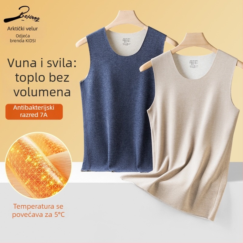 Muški termo prsluk s flisom, kationični poliestar, dvostruki sloj, 251–300 g/m2 debljine, baršunasti završetak, okrugli izrez