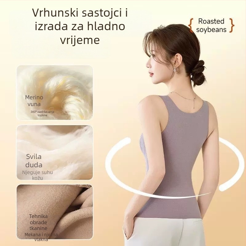 Ženski termalni prsluk s dvostruko četkanim materijalom i debelim fleece podstavom, topla donja odjeća.