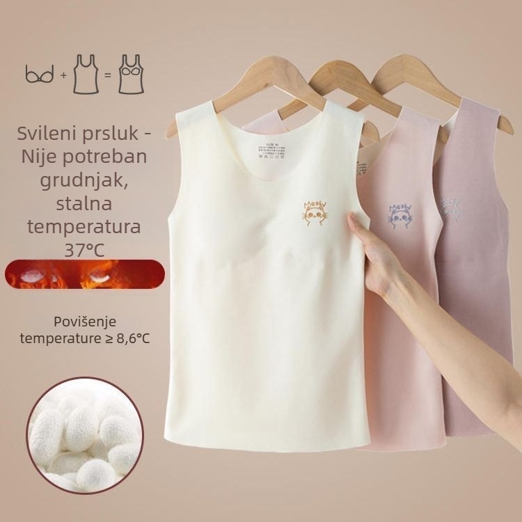 Termalna vest za djevojčice s ugrađenim jastučićima za prsa, bezšavna, debela fleec podstava