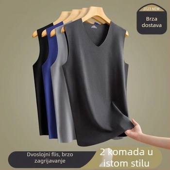 Muški termalni prsluk - bezšivni V-izrez, osnovni sloj, poliester 95–100%, pulover, umjerena debljina 161–180 g/m²