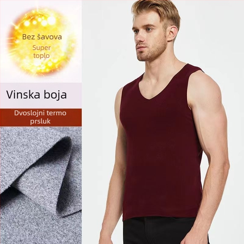 Muški termalni prsluk - bezšivni V-izrez, osnovni sloj, poliester 95–100%, pulover, umjerena debljina 161–180 g/m²