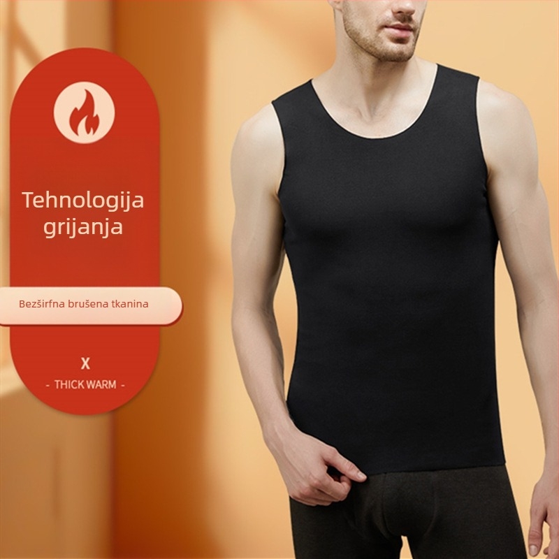 Muška sportska vest s širokim ramenima, bezšivni osnovni sloj, 100% poliester, gusta tkanina 201–250 g/m2, okrugli izrez