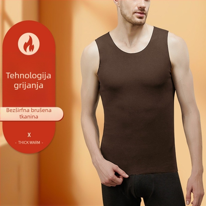 Muška sportska vest s širokim ramenima, bezšivni osnovni sloj, 100% poliester, gusta tkanina 201–250 g/m2, okrugli izrez