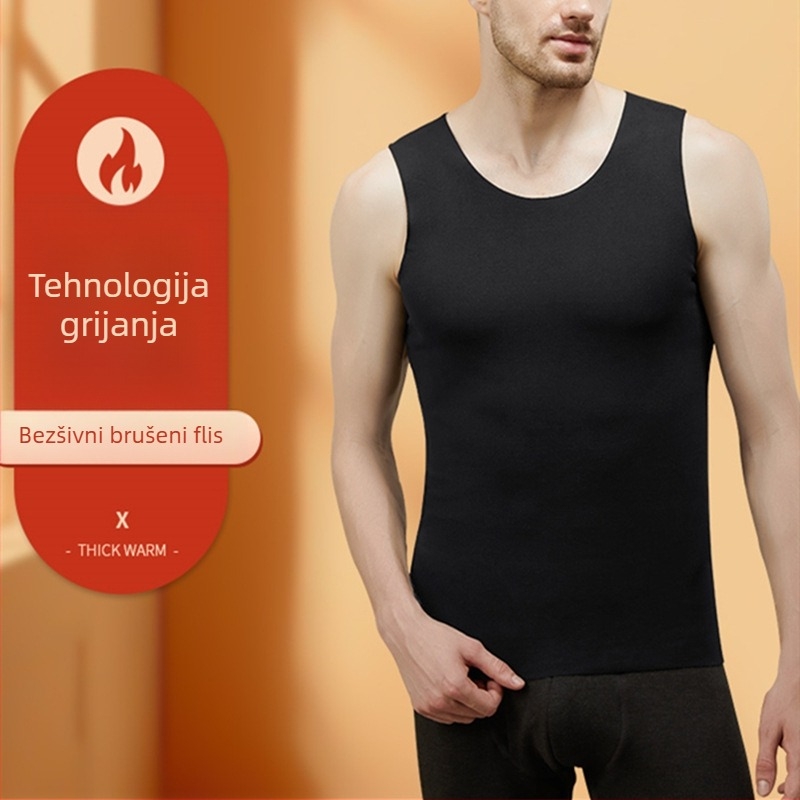 Muška sportska vest s širokim ramenima, bezšivni osnovni sloj, 100% poliester, gusta tkanina 201–250 g/m2, okrugli izrez