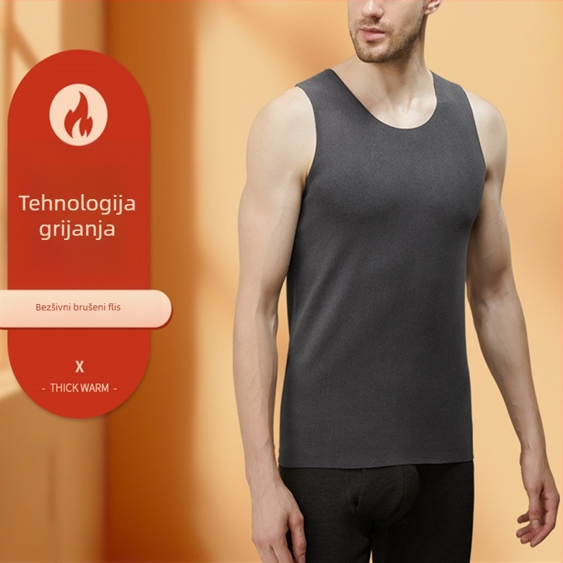 Muška sportska vest s širokim ramenima, bezšivni osnovni sloj, 100% poliester, gusta tkanina 201–250 g/m2, okrugli izrez