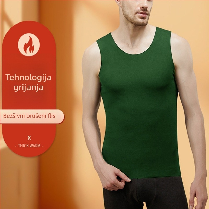 Muška sportska vest s širokim ramenima, bezšivni osnovni sloj, 100% poliester, gusta tkanina 201–250 g/m2, okrugli izrez