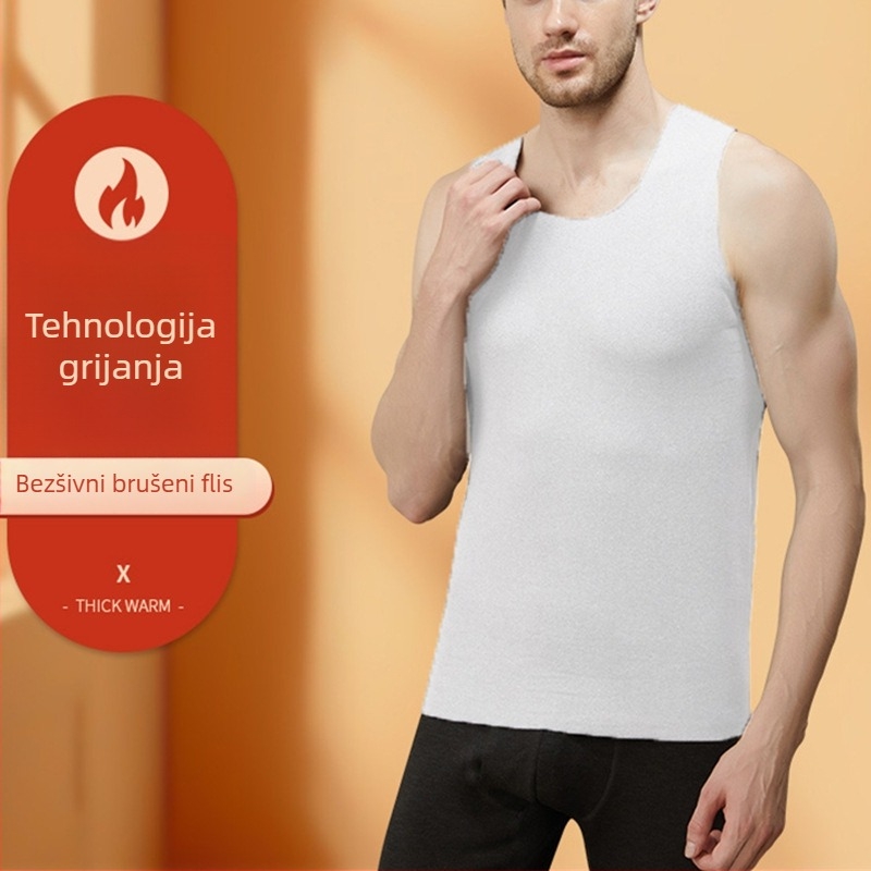 Muška sportska vest s širokim ramenima, bezšivni osnovni sloj, 100% poliester, gusta tkanina 201–250 g/m2, okrugli izrez