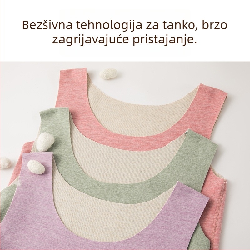 Ženski termalni prsluk, svileno‑vunena smjesa s De Velvet plišastom podstavom, fleece podstava, debljina 251–300 g/m2, pulover krojni, s okruglim izrezom, jednobojan