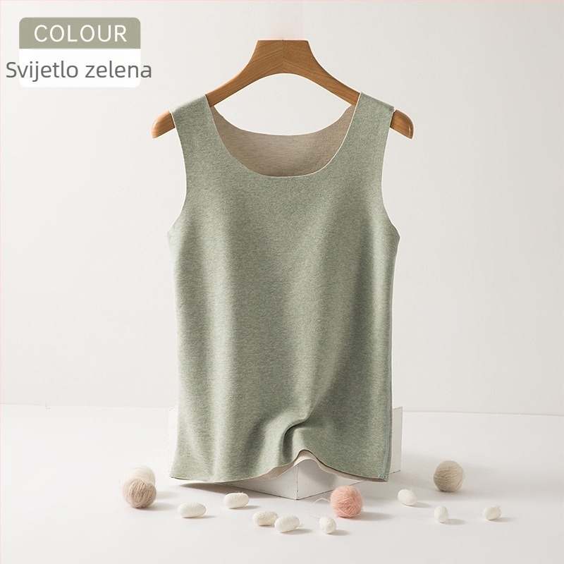 Ženski termalni prsluk, svileno‑vunena smjesa s De Velvet plišastom podstavom, fleece podstava, debljina 251–300 g/m2, pulover krojni, s okruglim izrezom, jednobojan