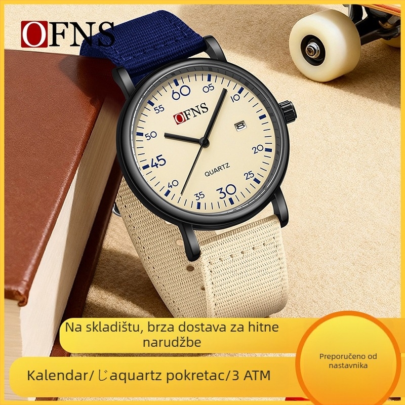 Kvarcni sat s kalendarom i indikacijom 24 sati, najlon remen, vodootpornost 30 m, model 1593