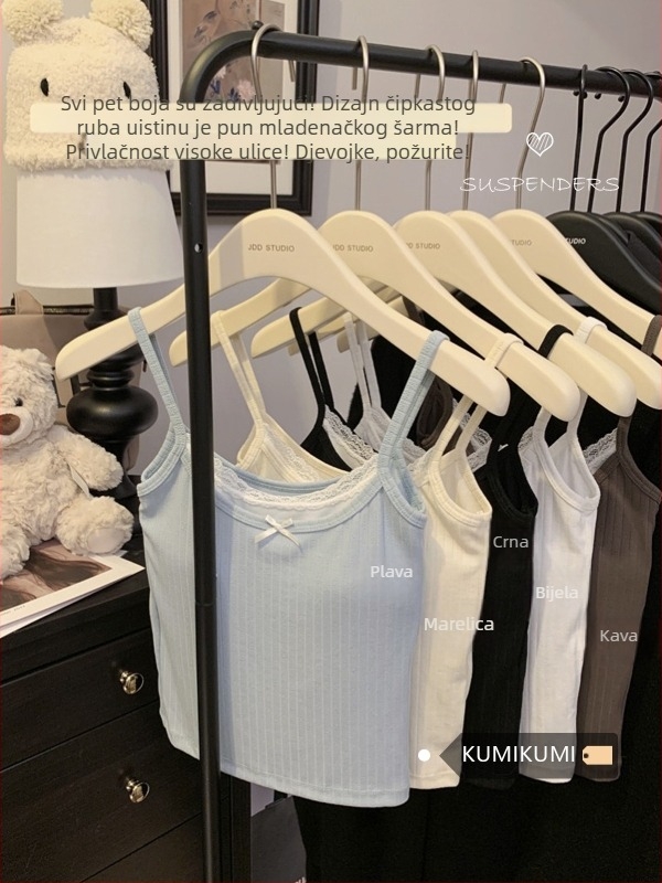 Plavi camisole s čipkom i umetkom za poprsje, ženski kratki ljetni top