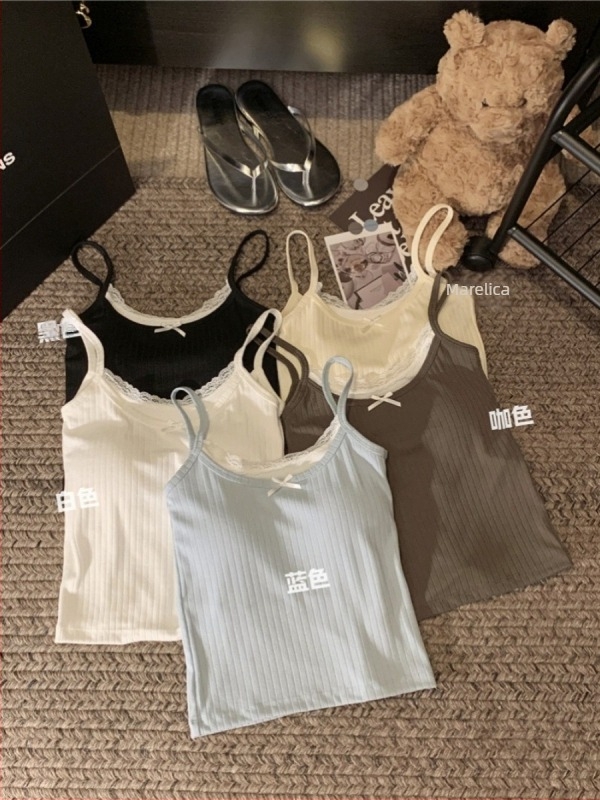 Plavi camisole s čipkom i umetkom za poprsje, ženski kratki ljetni top