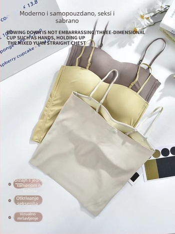 Ženski camisole od ice silk s ugrađenim jastučićem za grudi, bandeau stil, prozračan, prilagođen kroj, pogodan kao vanjski top ili slojeviti komad, lijep leđa.