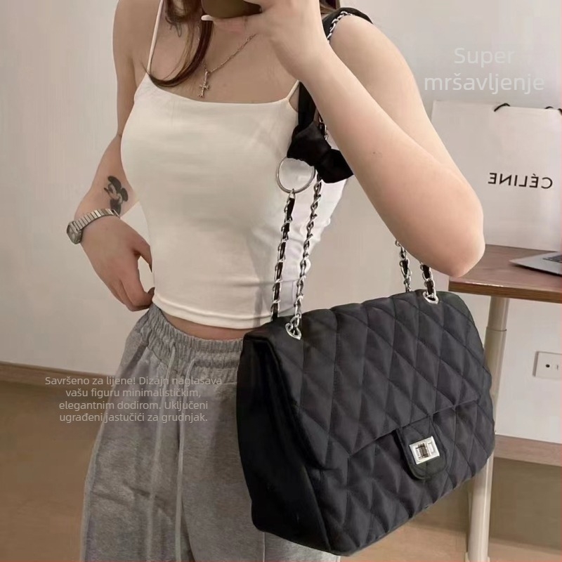 Pamukasti camisol top s tankim trakama i ugrađenim košaricama, V-izrez, elegantan leđni dio, proljeće-ljeto