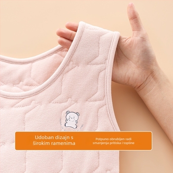 Unisex termalna vest s kapuljačom, dvostruki sloj, za djecu 7–12 godina, okrugli izrez, poliester materijal