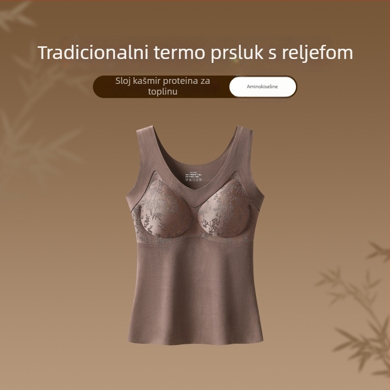 Ženski dvostrani termalni vest s brušenim baršunom, s umetnutim jastučićima za grudi, bez grudnjaka, bez šavova, jesen-zima donje rublje