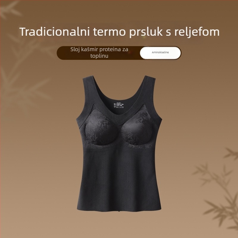 Ženski dvostrani termalni vest s brušenim baršunom, s umetnutim jastučićima za grudi, bez grudnjaka, bez šavova, jesen-zima donje rublje