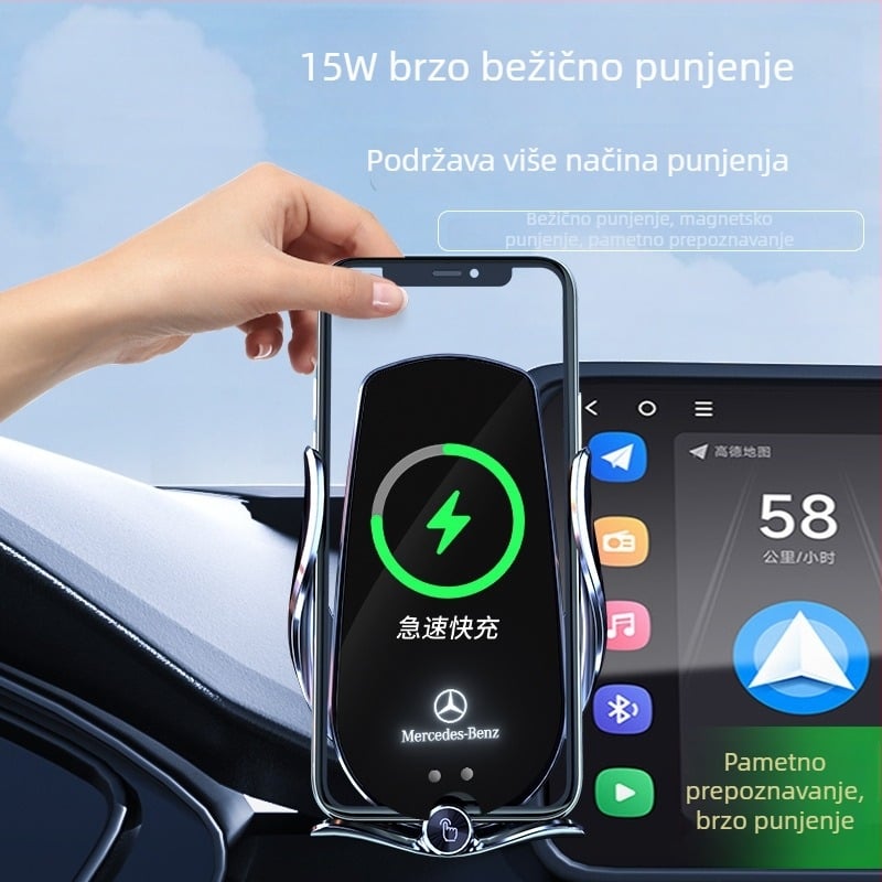 Držač telefona za Mercedes-Benz C‑Class s bežičnim punjenjem 15W, držač na zračni otvor, električno zaključavanje, ugradnja klikom