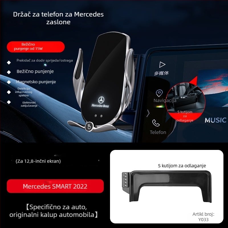 Držač telefona za Mercedes-Benz C‑Class s bežičnim punjenjem 15W, držač na zračni otvor, električno zaključavanje, ugradnja klikom