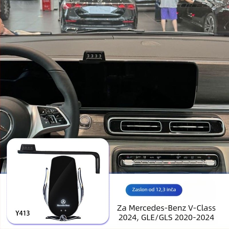 Držač telefona za Mercedes-Benz C‑Class s bežičnim punjenjem 15W, držač na zračni otvor, električno zaključavanje, ugradnja klikom