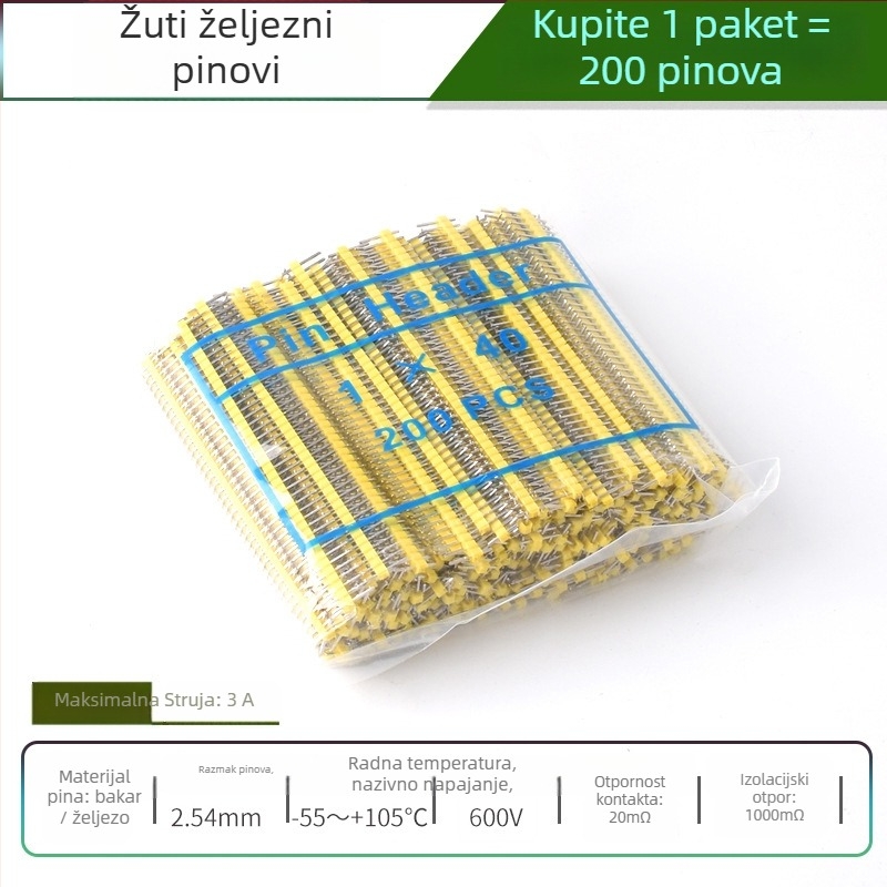 HXS 2,54 mm pin header, 40-pin, jednoradni, ravni i savinuti pinovi, za PCB ploče i digitalnu elektroniku