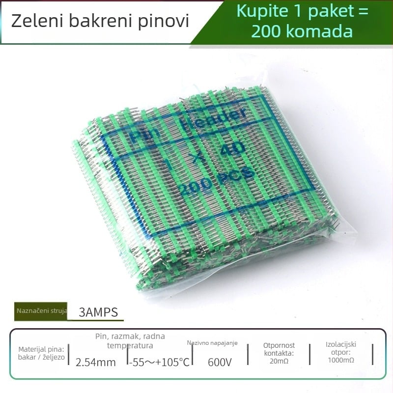 HXS 2,54 mm pin header, 40-pin, jednoradni, ravni i savinuti pinovi, za PCB ploče i digitalnu elektroniku