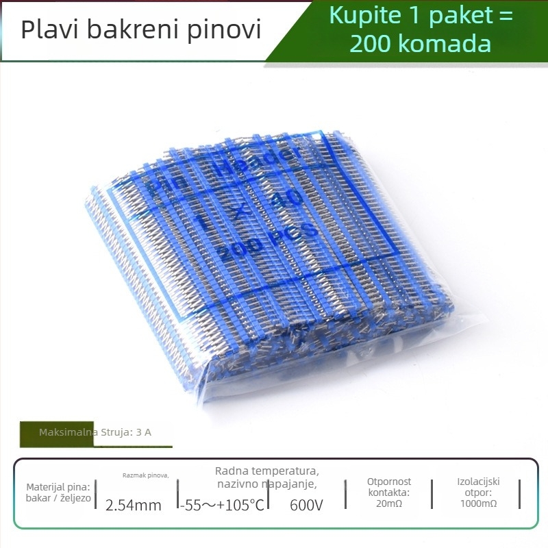 HXS 2,54 mm pin header, 40-pin, jednoradni, ravni i savinuti pinovi, za PCB ploče i digitalnu elektroniku