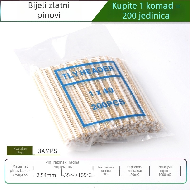 HXS 2,54 mm pin header, 40-pin, jednoradni, ravni i savinuti pinovi, za PCB ploče i digitalnu elektroniku