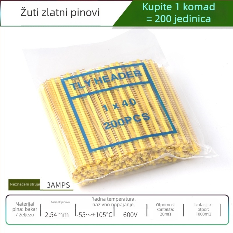 HXS 2,54 mm pin header, 40-pin, jednoradni, ravni i savinuti pinovi, za PCB ploče i digitalnu elektroniku