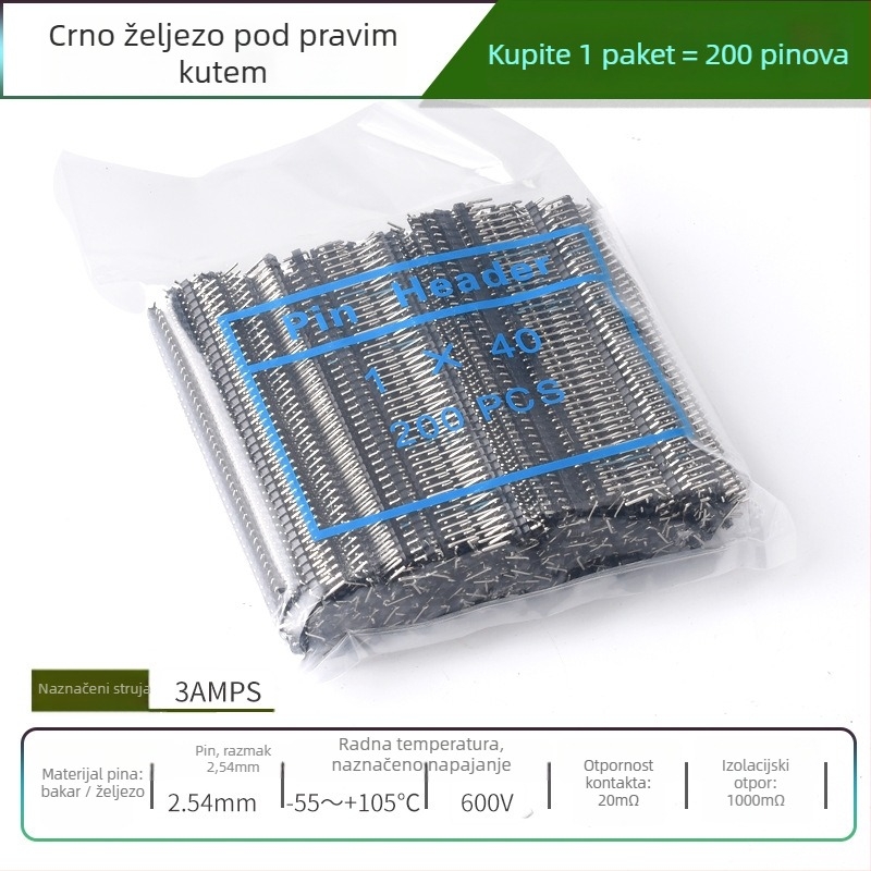 HXS 2,54 mm pin header, 40-pin, jednoradni, ravni i savinuti pinovi, za PCB ploče i digitalnu elektroniku