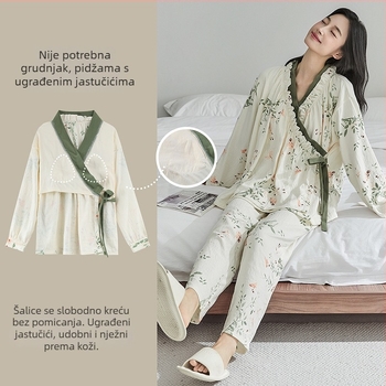 Postporođajni ženski pidžama set s umetkom za dojke, kardigan i kimono stil, Cloud Cotton, 95% poliester