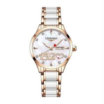 Ženski sat LEONIDAS LD80217L, kvarcni mehanizam, keramički remen, vodootpornost 30M, brojčanik 29,5 mm, luminozan kalendar i prikaz dana u tjednu