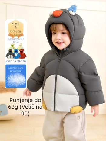 Unisex dječja jakna s perjem, kapuljačom, srednje duljine, zimska jakna, punilo od bijelog patkine perja, slobodan kroj