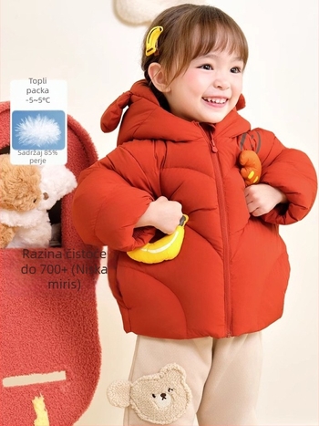 Unisex dječja jakna s perjem, kapuljačom, srednje duljine, zimska jakna, punilo od bijelog patkine perja, slobodan kroj