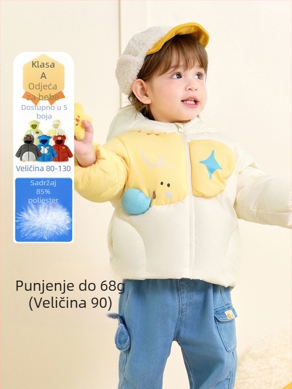 Unisex dječja jakna s perjem, kapuljačom, srednje duljine, zimska jakna, punilo od bijelog patkine perja, slobodan kroj