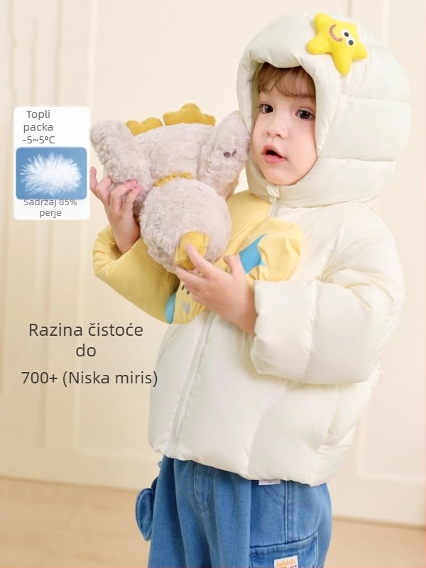 Unisex dječja jakna s perjem, kapuljačom, srednje duljine, zimska jakna, punilo od bijelog patkine perja, slobodan kroj