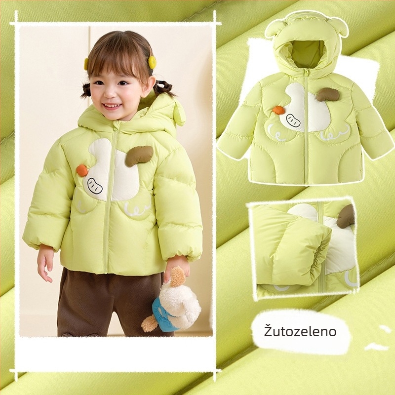 Unisex dječja jakna s perjem, kapuljačom, srednje duljine, zimska jakna, punilo od bijelog patkine perja, slobodan kroj