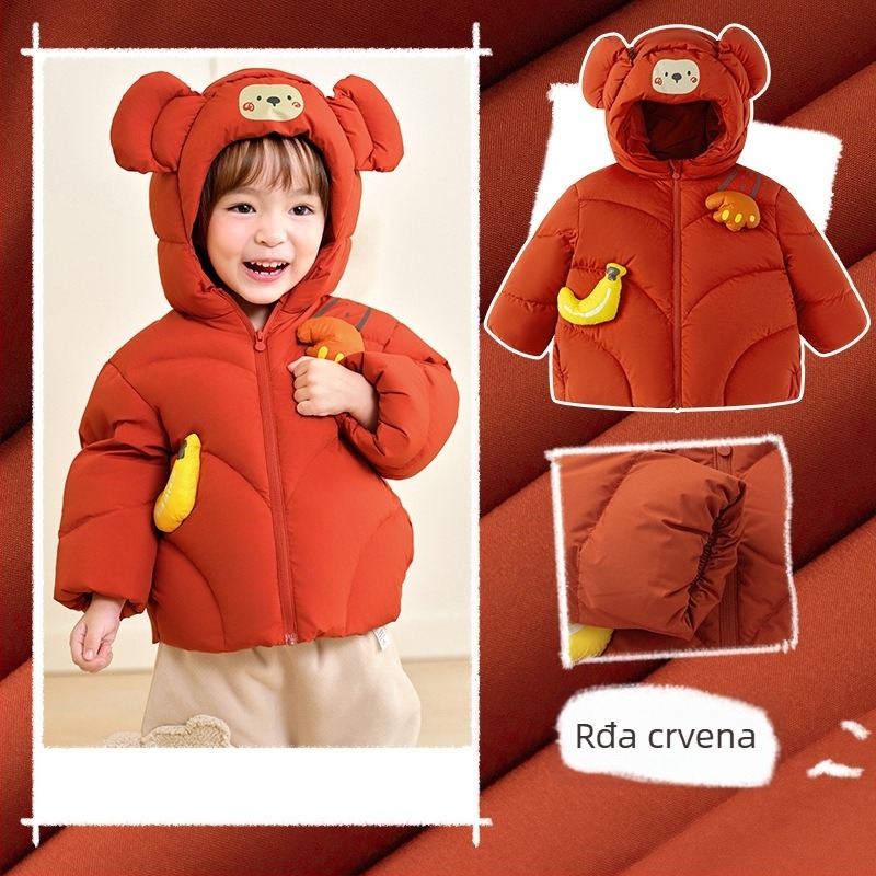 Unisex dječja jakna s perjem, kapuljačom, srednje duljine, zimska jakna, punilo od bijelog patkine perja, slobodan kroj