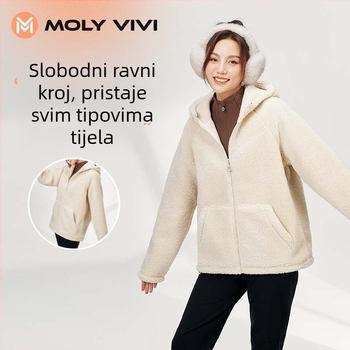 Ženska cardigan jakna s flis podstavom, debeli materijal, stojeći ovratnik, zatvarač, poliester