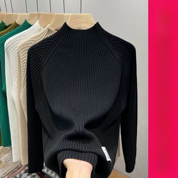 Pleteni pulover s poluvisokim ovratnikom, širok kroj, glavna tkanina 95%+