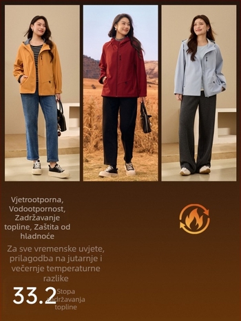 Ženska jakna s kapuljačom i zatvaračem, slim fit, vezeni detalji, poliesterska tkanina, elegantan gradski stil