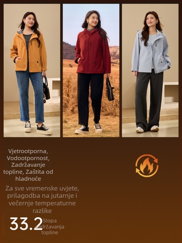 Ženska jakna s kapuljačom i zatvaračem, slim fit, vezeni detalji, poliesterska tkanina, elegantan gradski stil