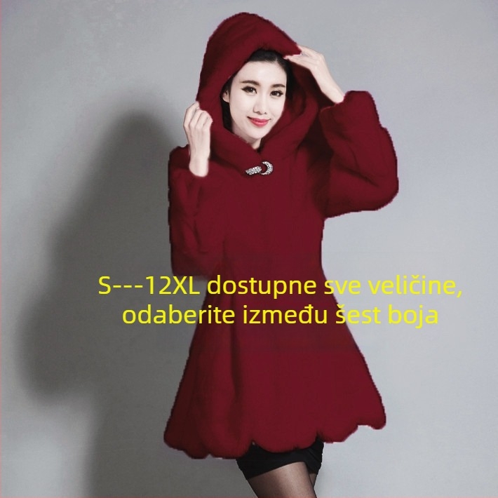 Ženski kaput od umjetne kože, kapuljača, dugi rukavi, elegantan stil, glavna tkanina 95%+